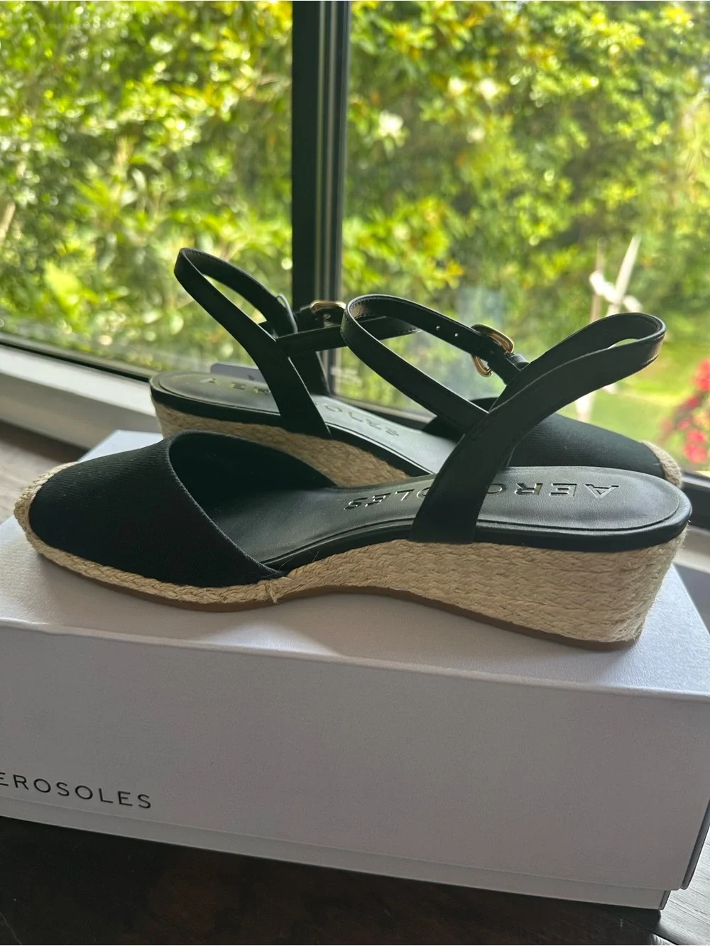 AEROSOLES The Real Wedge Sandal Black Canvas Wedge Espadrille 8.5  NWT/NIB